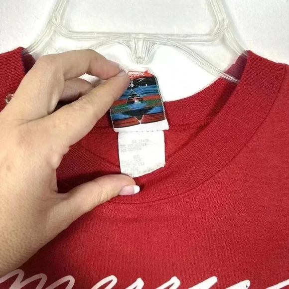 Vintage Merry Christmas Sweater Women XL Red Crew Neck Sweatshirt 90s Cotton - Picture 4 of 10